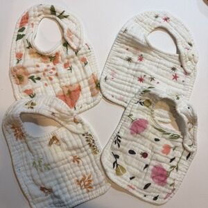 Baby Infant Boho Bibs Lot of 4 Snap Muslin EUC
